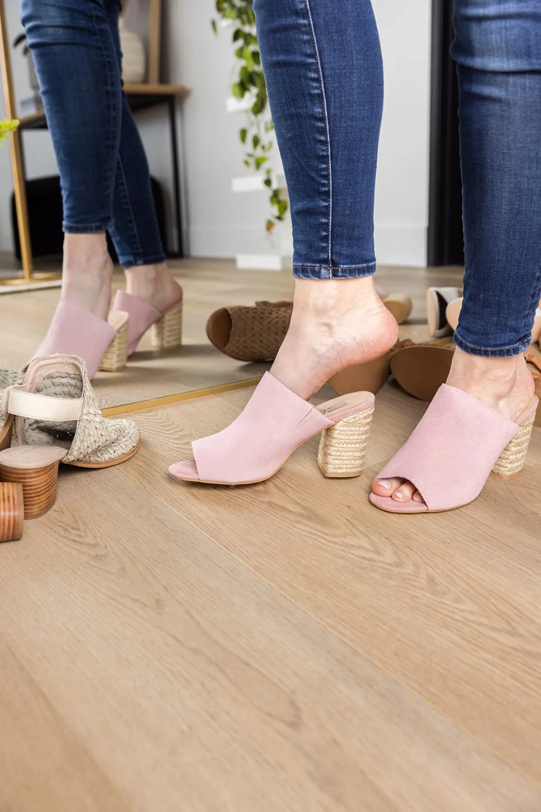 Suede Open Toe Mules in Iced Grey