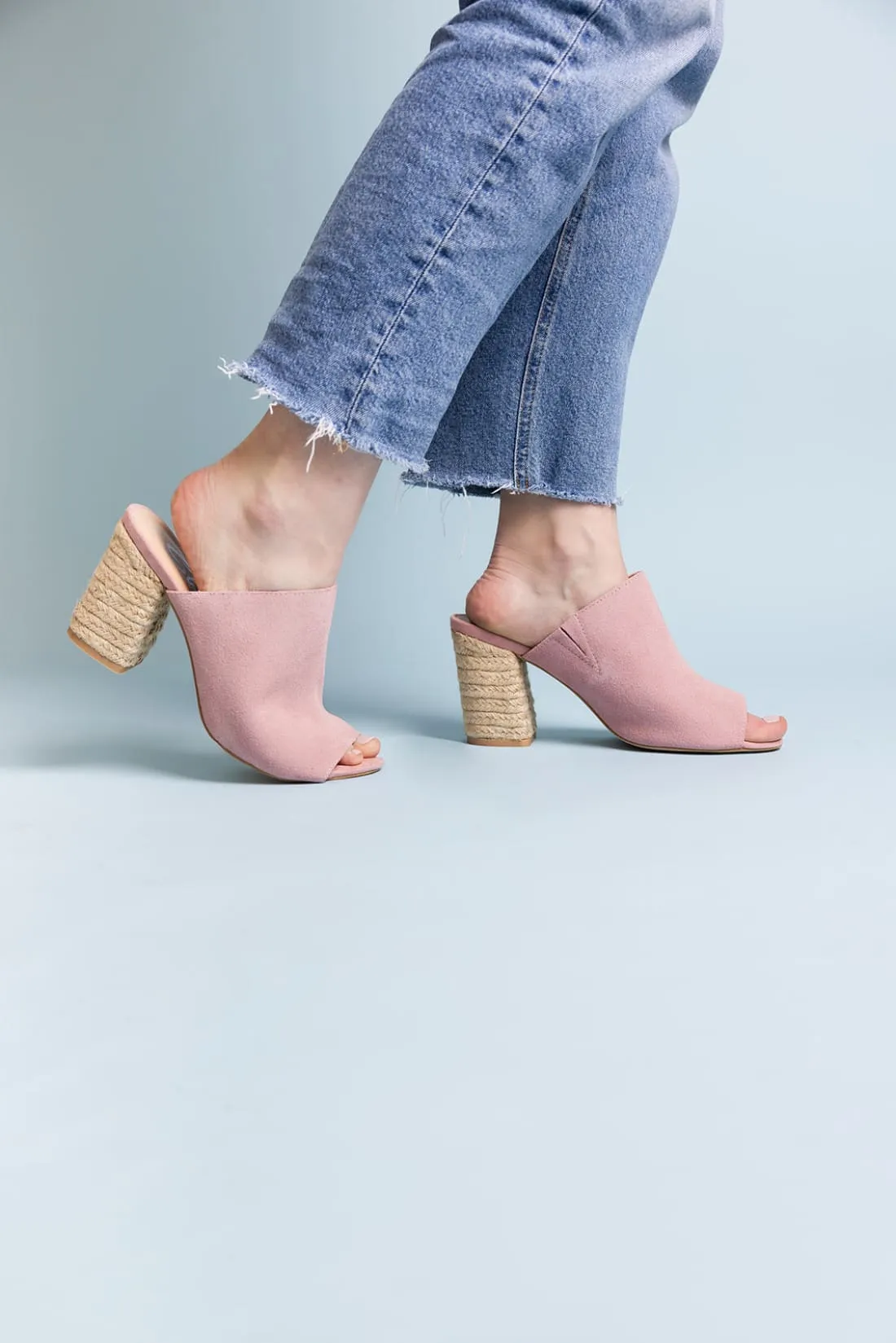 Suede Open Toe Mules in Iced Grey