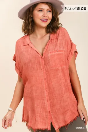 Sunset Fringe Hem Button Up Top