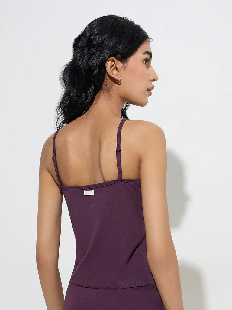 Superstar Plum Lace-Detailed Cotton-Blend Camisoles - Pack of 2