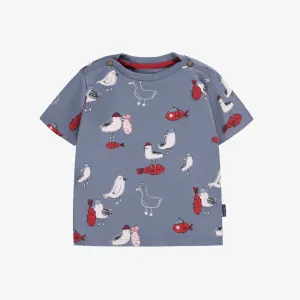 T-shirt bleu à motifs, bébé || Blue T-shirt with all over print, baby