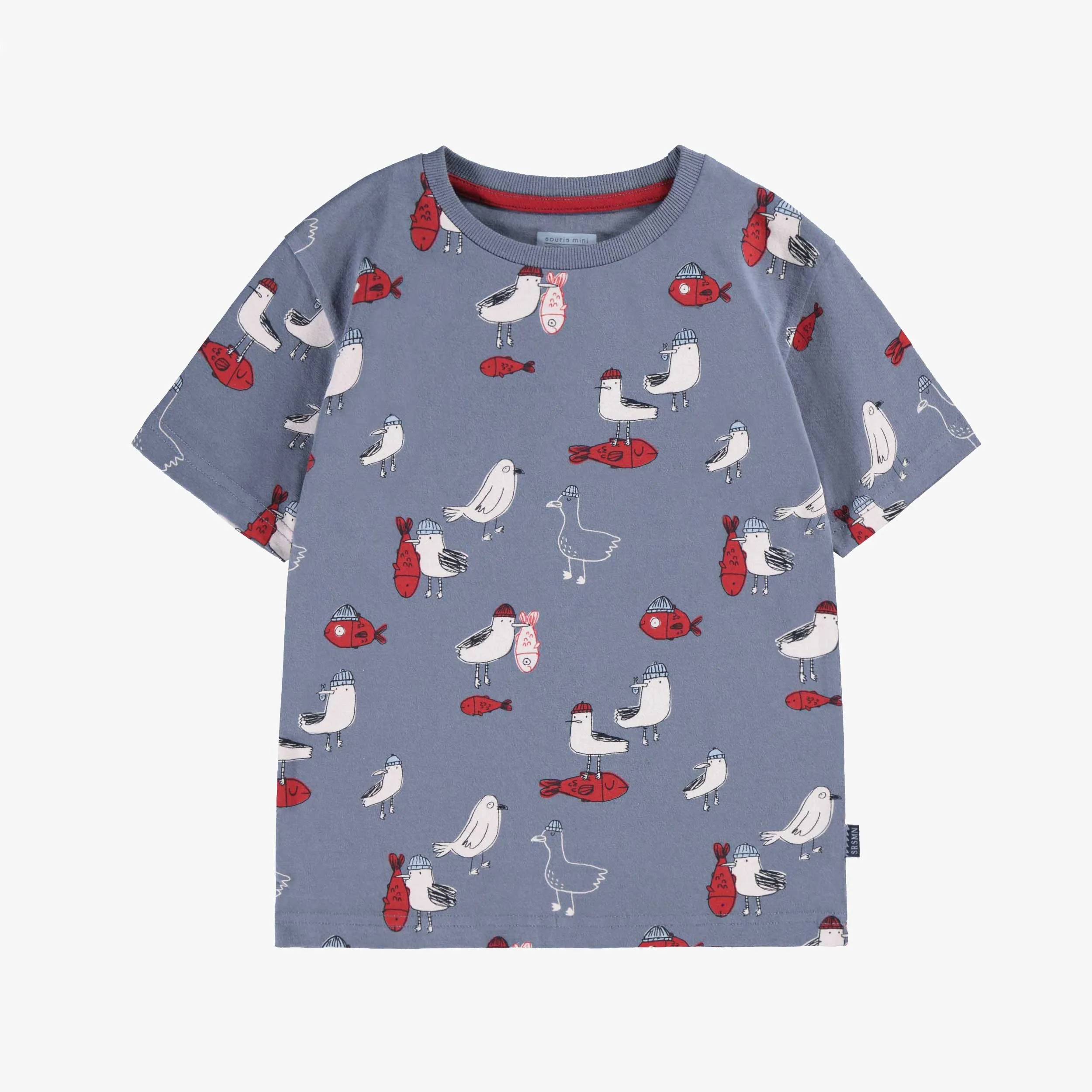 T-shirt bleu à motifs, enfant || Blue T-shirt with all over print, child