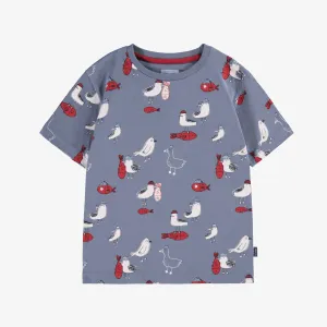 T-shirt bleu à motifs, enfant || Blue T-shirt with all over print, child