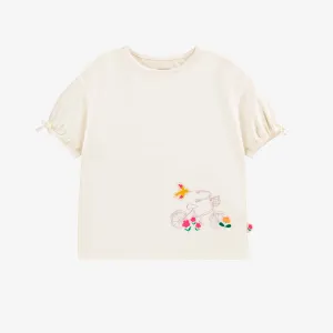 T-shirt crème avec illustration, enfant||Cream t-shirt with illustration, child