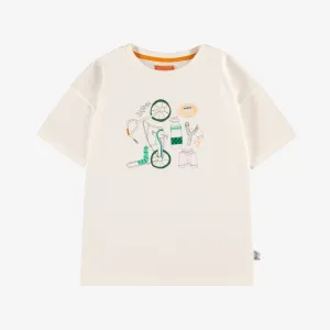 T-shirt crème avec illustration, enfant||Cream T-shirt with illustration, child