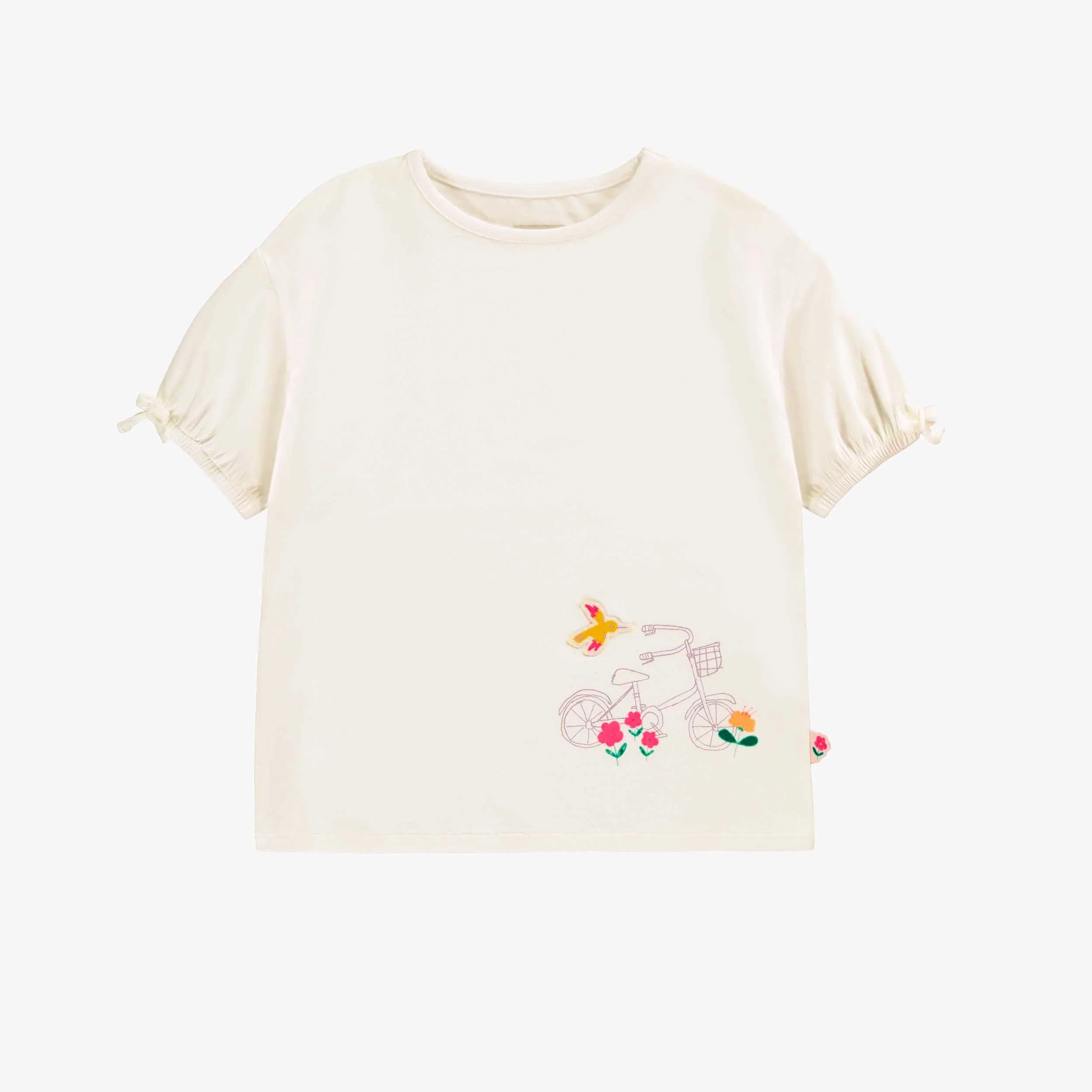 T-shirt crème avec illustration, enfant||Cream t-shirt with illustration, child