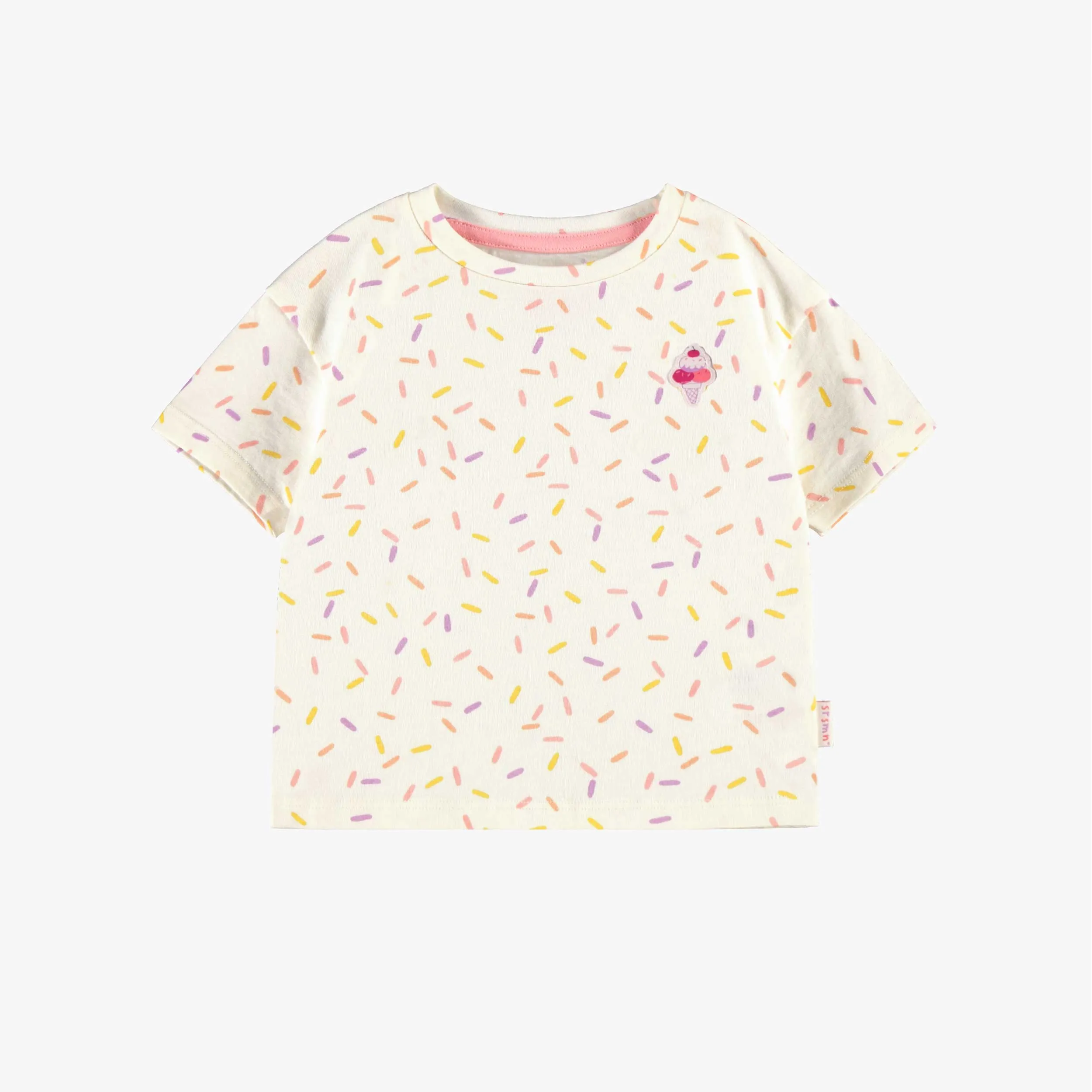 T-shirt crème en jersey à motifs de confettis, bébé || Cream T-shirt in jersey with confetti all over print, baby