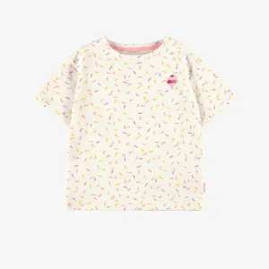 T-shirt crème en jersey à motifs de confettis, enfant || Cream T-shirt in jersey with confetti all over print, child