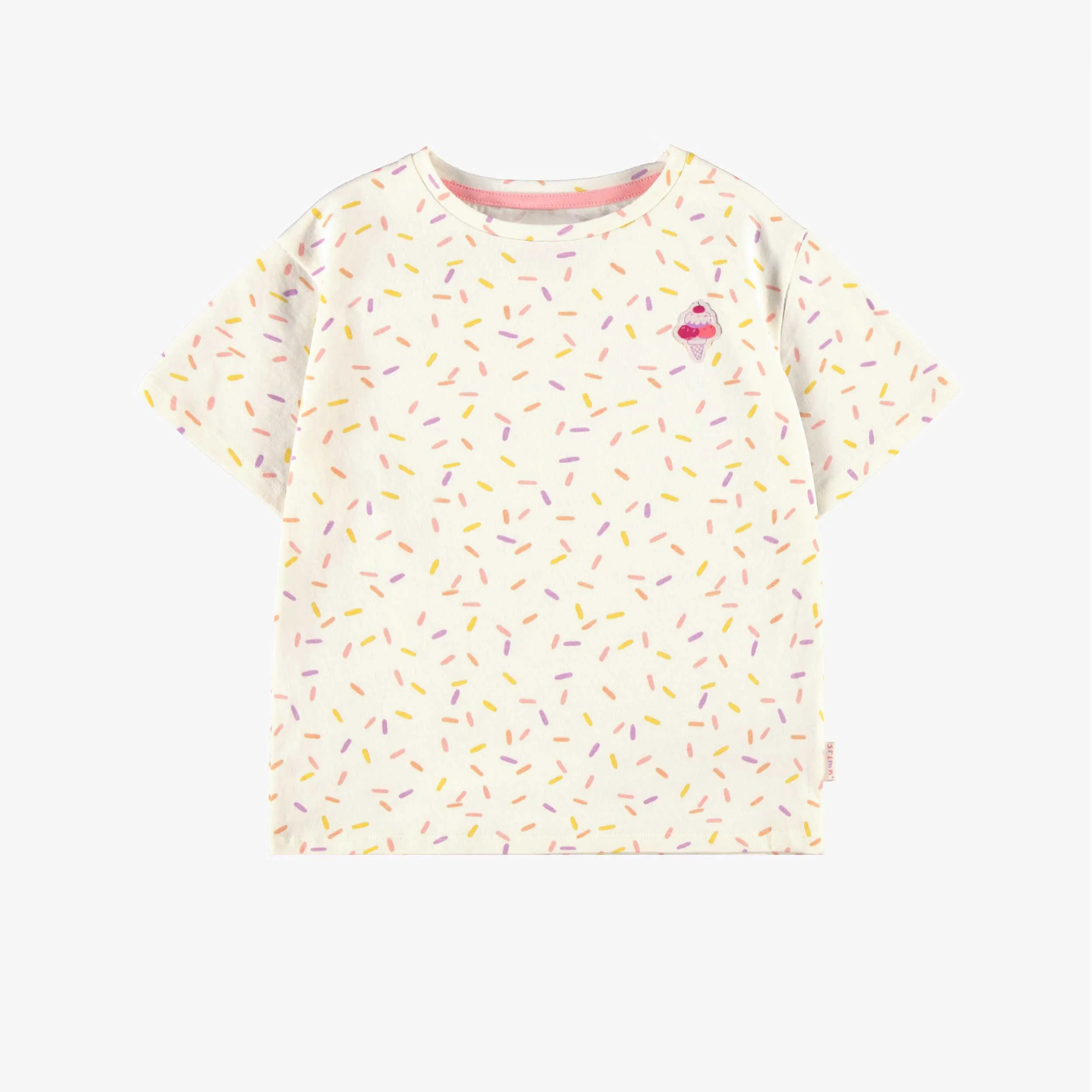 T-shirt crème en jersey à motifs de confettis, enfant || Cream T-shirt in jersey with confetti all over print, child