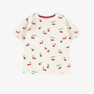 T-shirt crème à motifs de cerises, enfant  || Cream T-shirt with cherry all over print, child