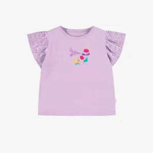 T-shirt mauve avec illustration, bébé||Purple T-shirt with illustration, baby