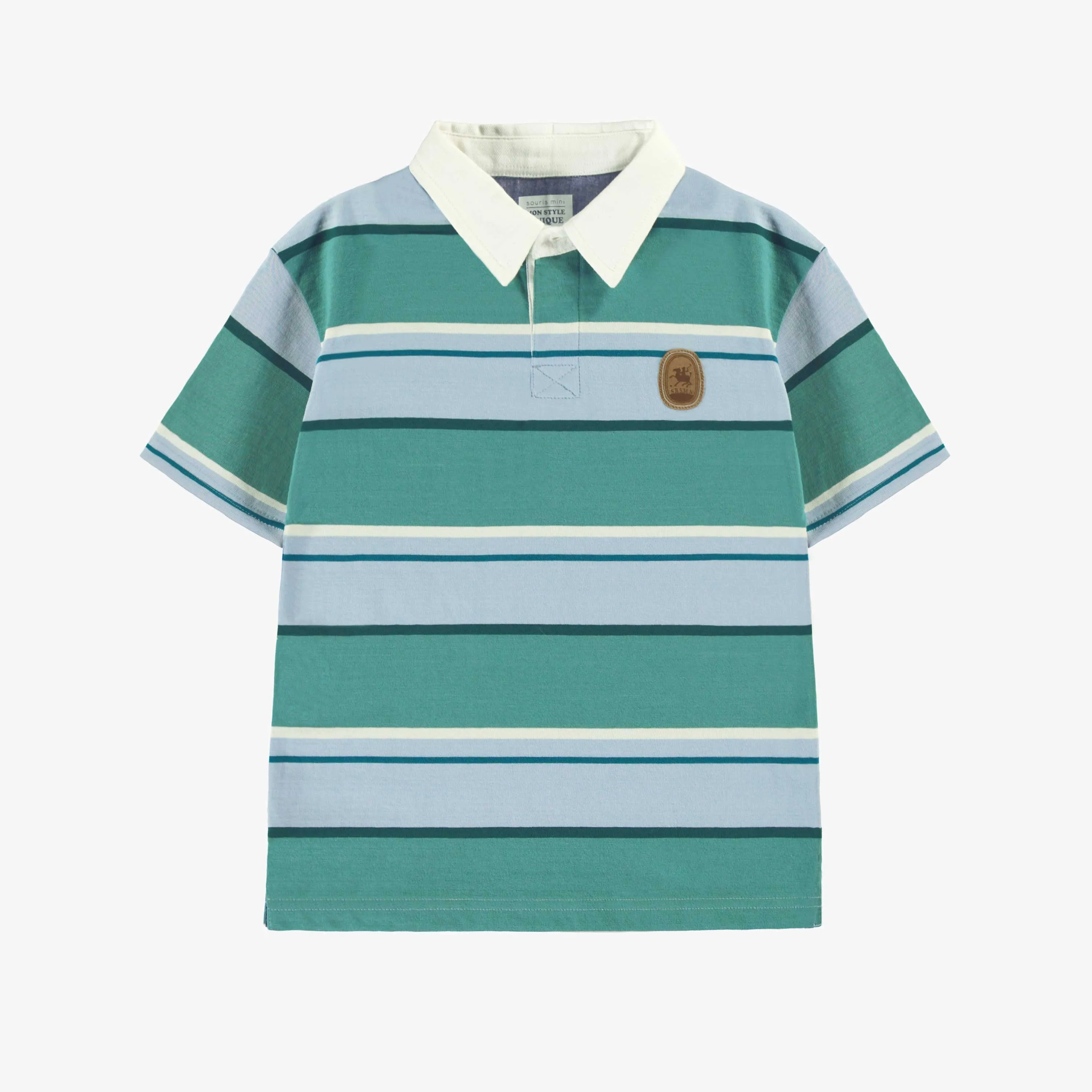 T-shirt turquoise, bleu et blanc à rayures, enfant || Turquoise, blue and white t-shirt with stripes, child