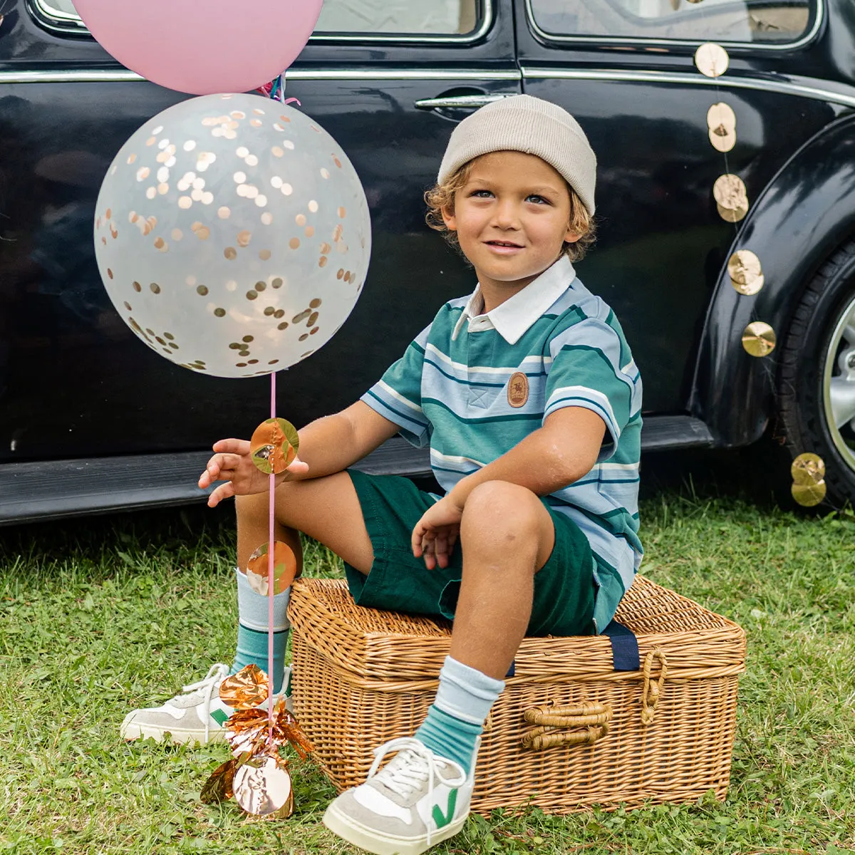 T-shirt turquoise, bleu et blanc à rayures, enfant || Turquoise, blue and white t-shirt with stripes, child