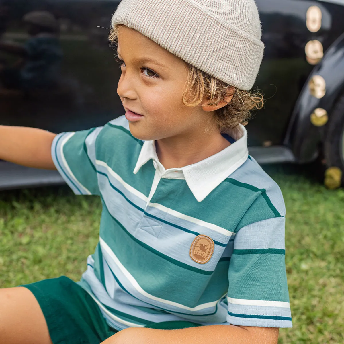 T-shirt turquoise, bleu et blanc à rayures, enfant || Turquoise, blue and white t-shirt with stripes, child