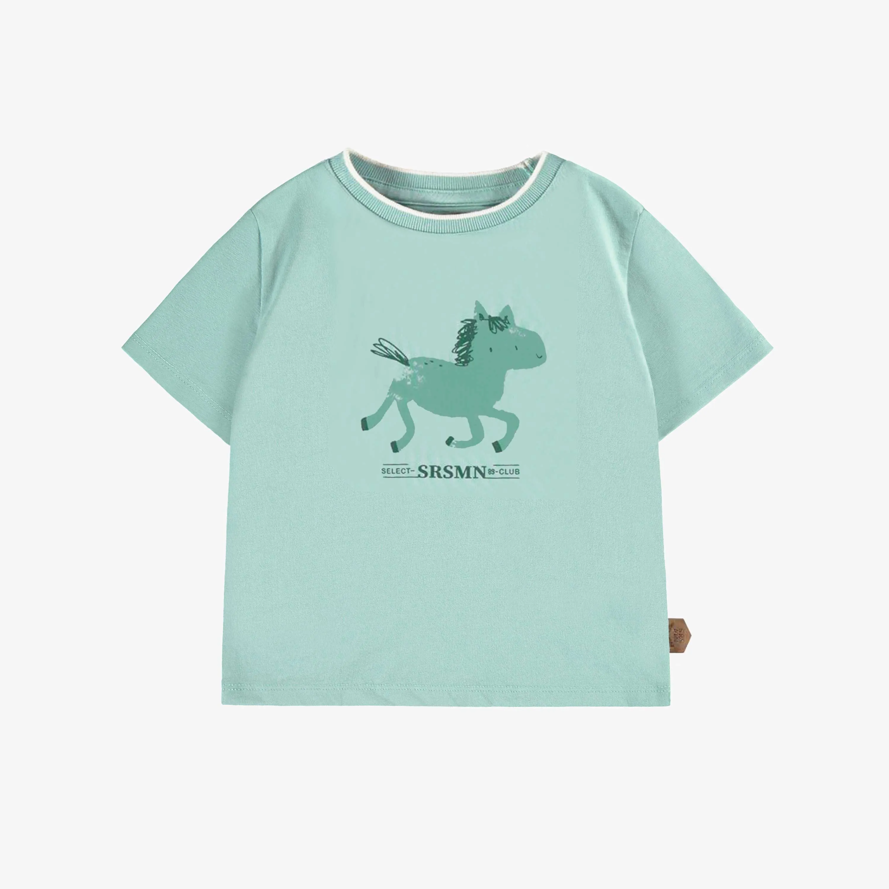 T-shirt turquoise cendré en jersey avec illustration, bébé || Dusty turquoise T-shirt in jersey wtih illustration, baby