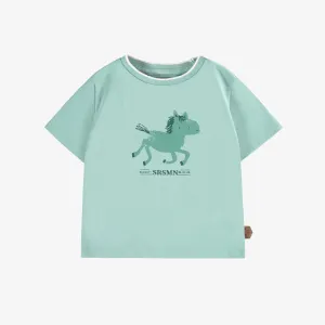 T-shirt turquoise cendré en jersey avec illustration, bébé || Dusty turquoise T-shirt in jersey wtih illustration, baby