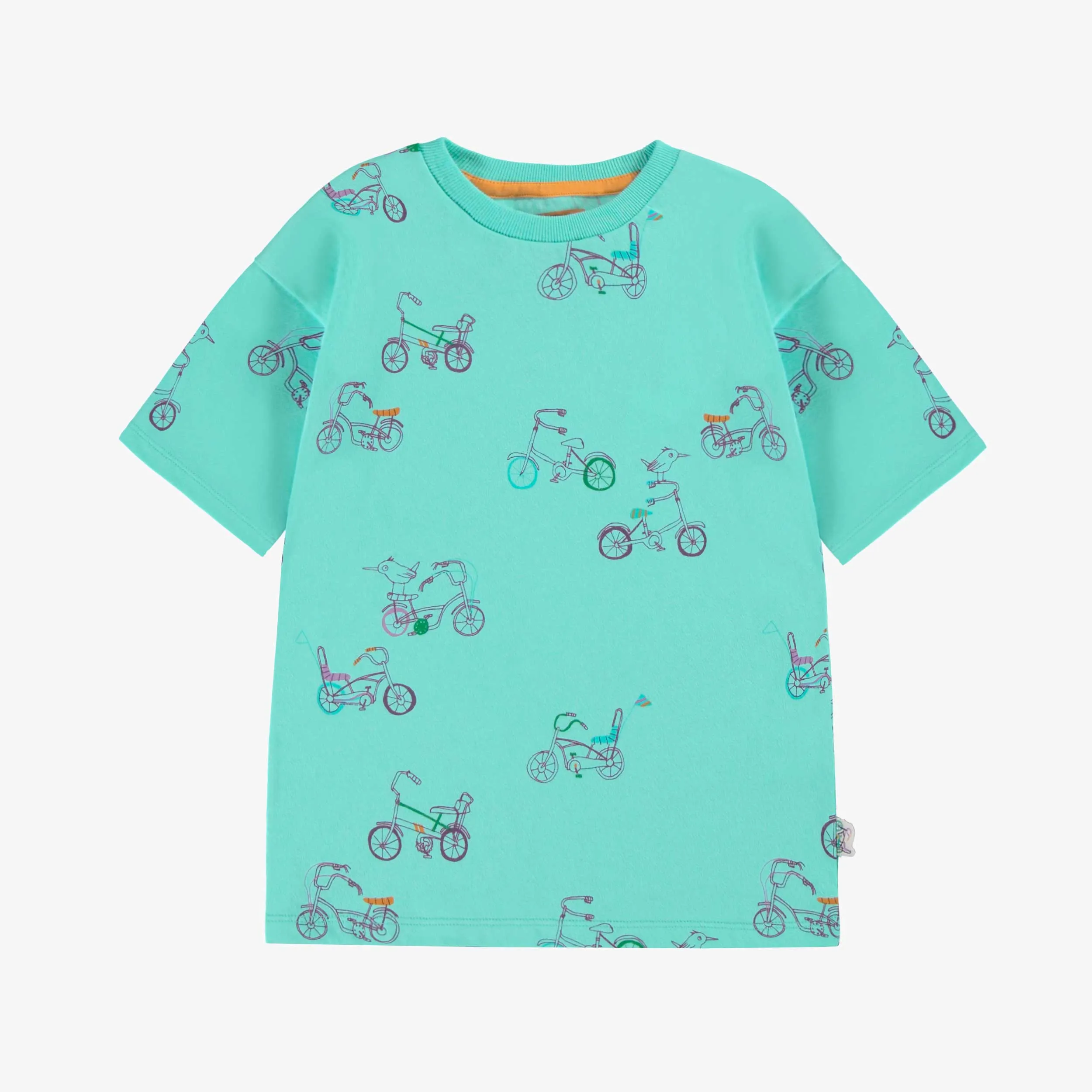 T-shirt turquoise à motifs, enfant ||Turquoise T-shirt with all over print, child