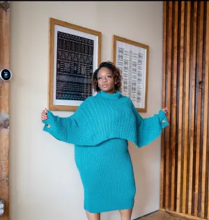 Teal Shawl Sweater Dress