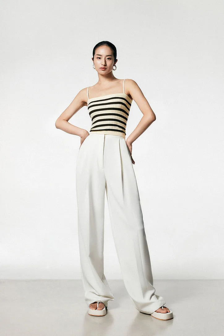 Texture Striped Shelf Bra Camisole in Cream