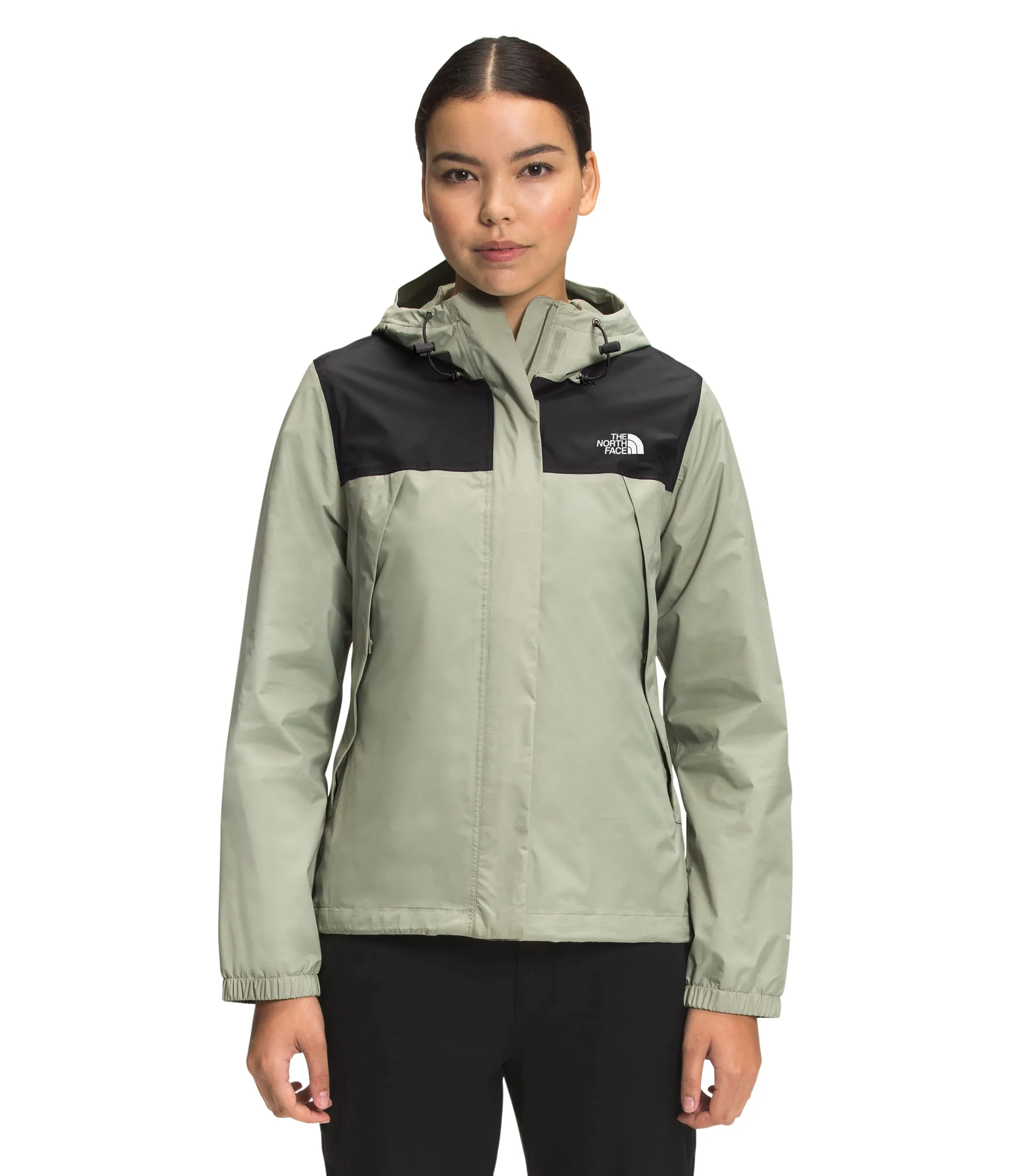 THE NORTH FACE Women's Waterproof Antora Jacket (Standard and Plus Size), TNF Black/Tea Green, Large