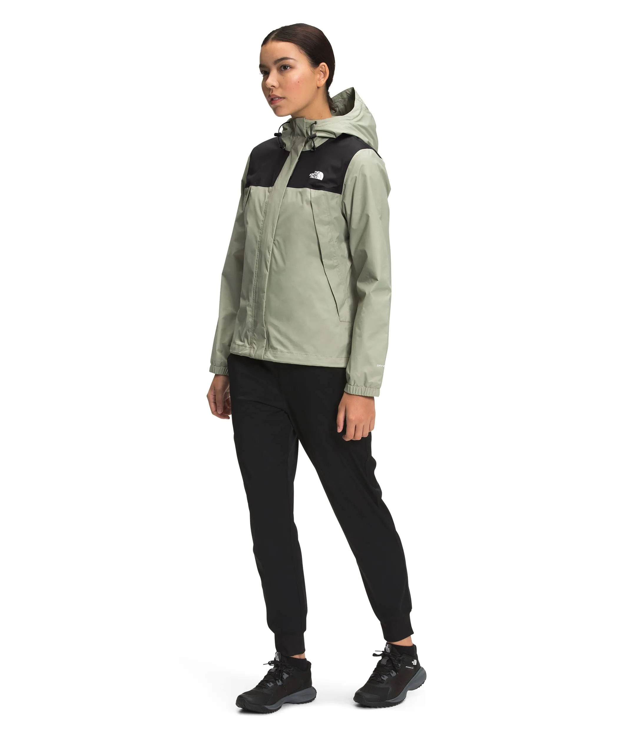 THE NORTH FACE Women's Waterproof Antora Jacket (Standard and Plus Size), TNF Black/Tea Green, Large