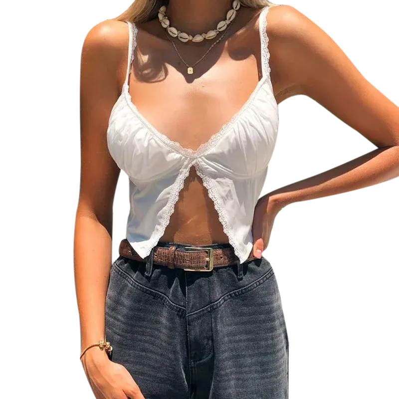 themeisles White Lace Backless Women Sleeveless Tops for Women Clothing Summer Girls Camisoles Lace Cute Cotton Sexy Crop Tops