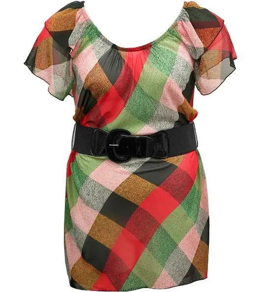 Trendy Belt Plaid Red Blouse