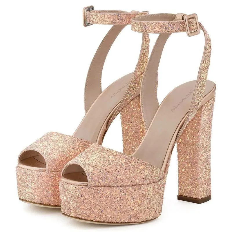 Tucomosi Peep Toe Ankle Strap Platform Sandals