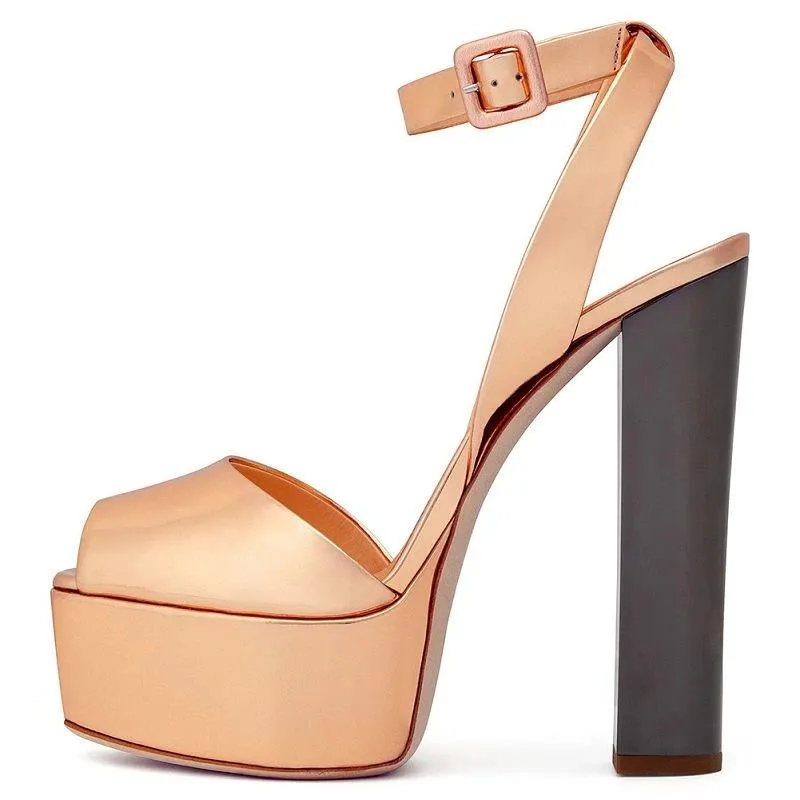 Tucomosi Peep Toe Ankle Strap Platform Sandals