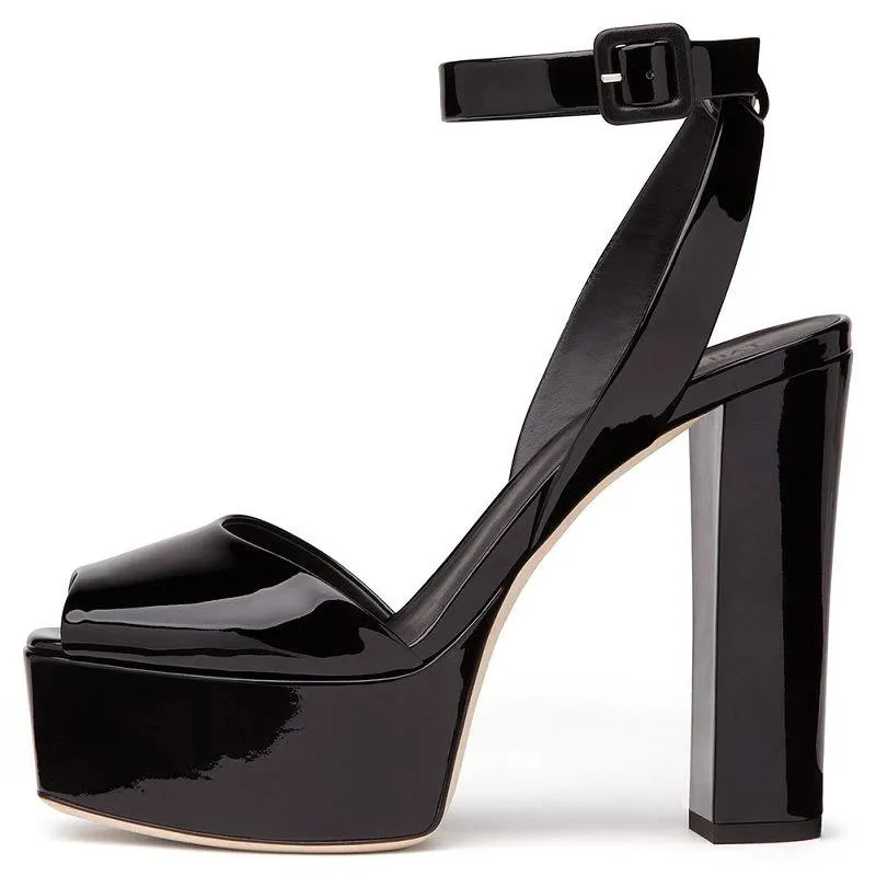Tucomosi Peep Toe Ankle Strap Platform Sandals
