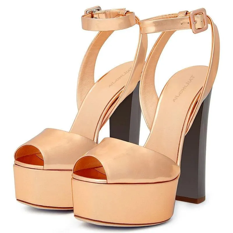 Tucomosi Peep Toe Ankle Strap Platform Sandals