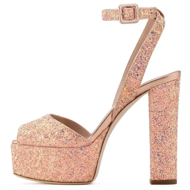 Tucomosi Peep Toe Ankle Strap Platform Sandals