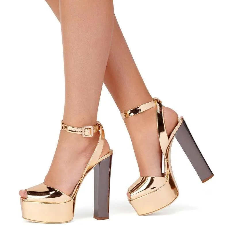 Tucomosi Peep Toe Ankle Strap Platform Sandals