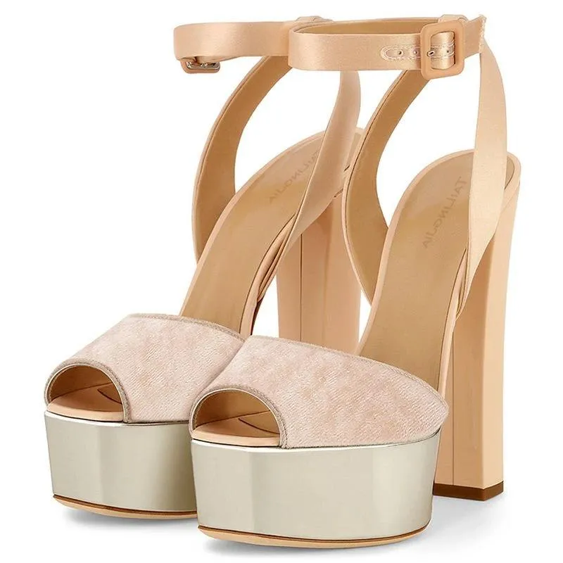 Tucomosi Peep Toe Ankle Strap Platform Sandals