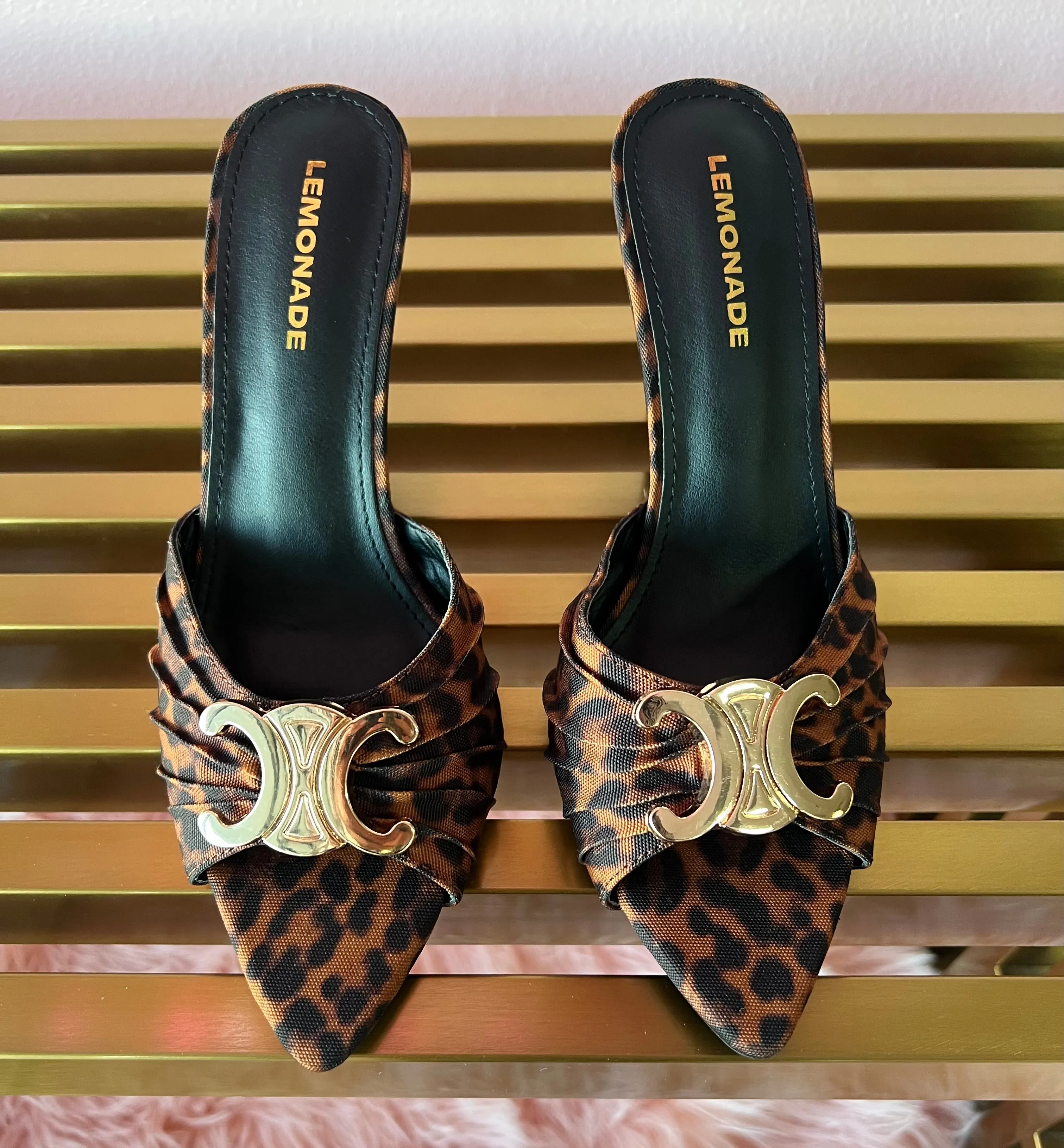 UPGRADE CLASS Leopard Print Mule Heel Open Toe Faux Suede