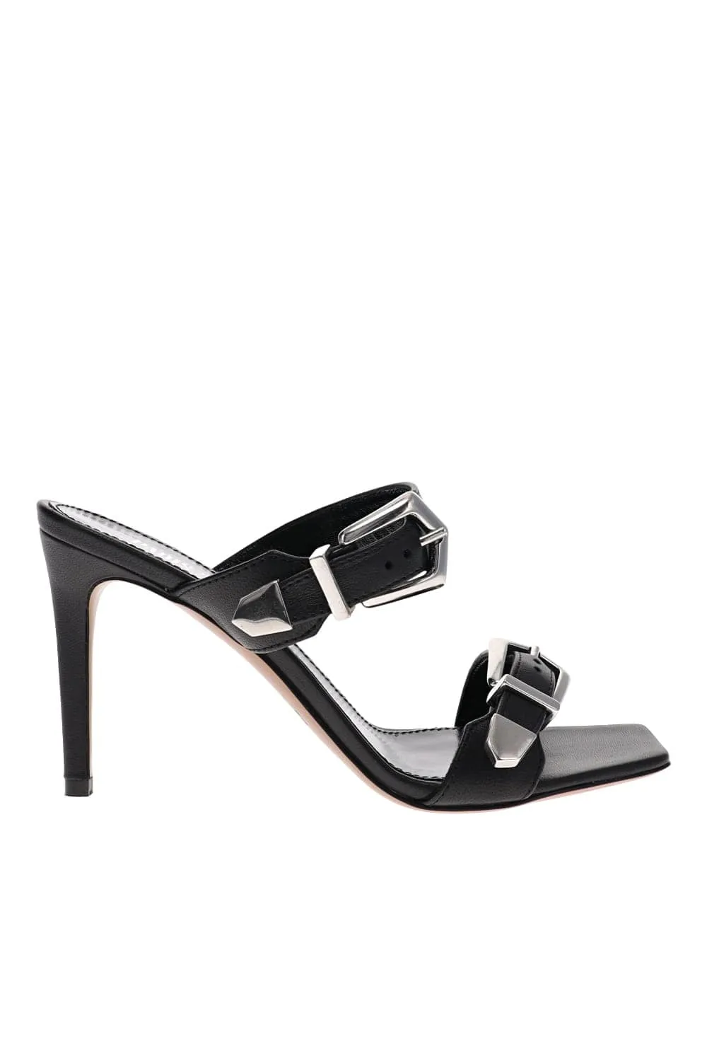 Ursula Black Leather Buckles Mules
