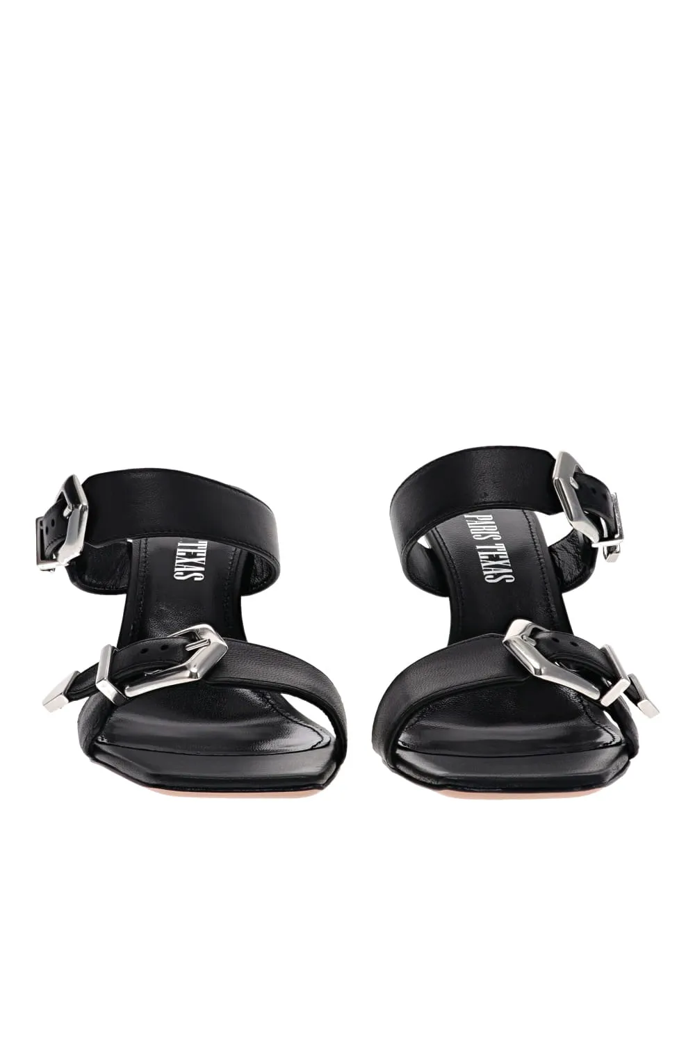 Ursula Black Leather Buckles Mules