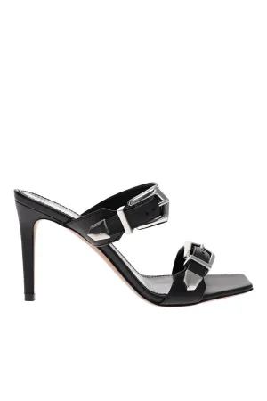 Ursula Black Leather Buckles Mules
