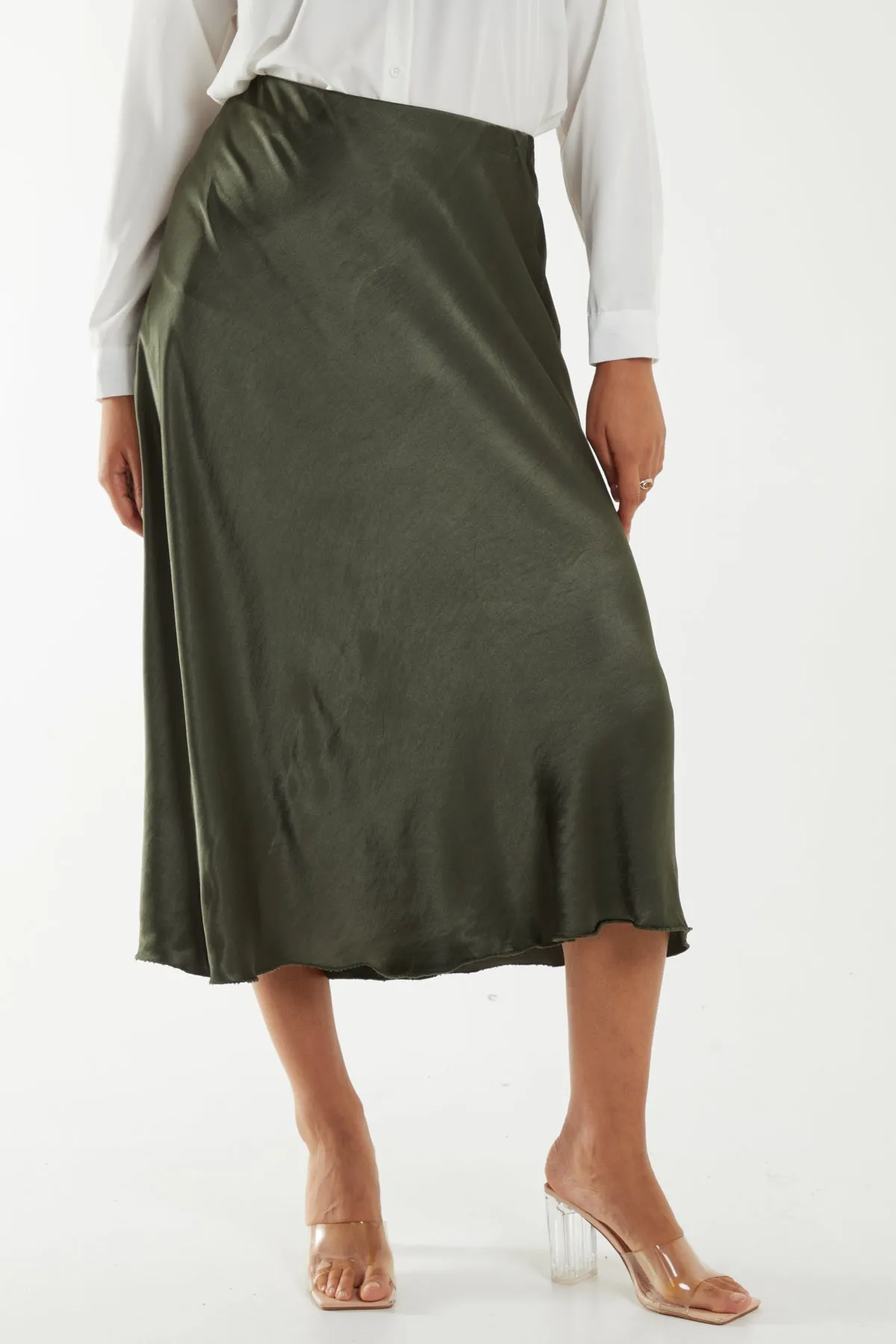 Waistband Satin Midi Skirt
