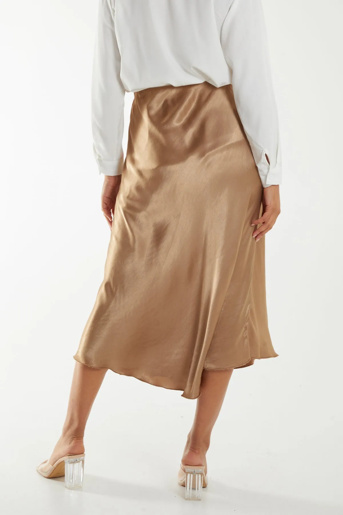 Waistband Satin Midi Skirt
