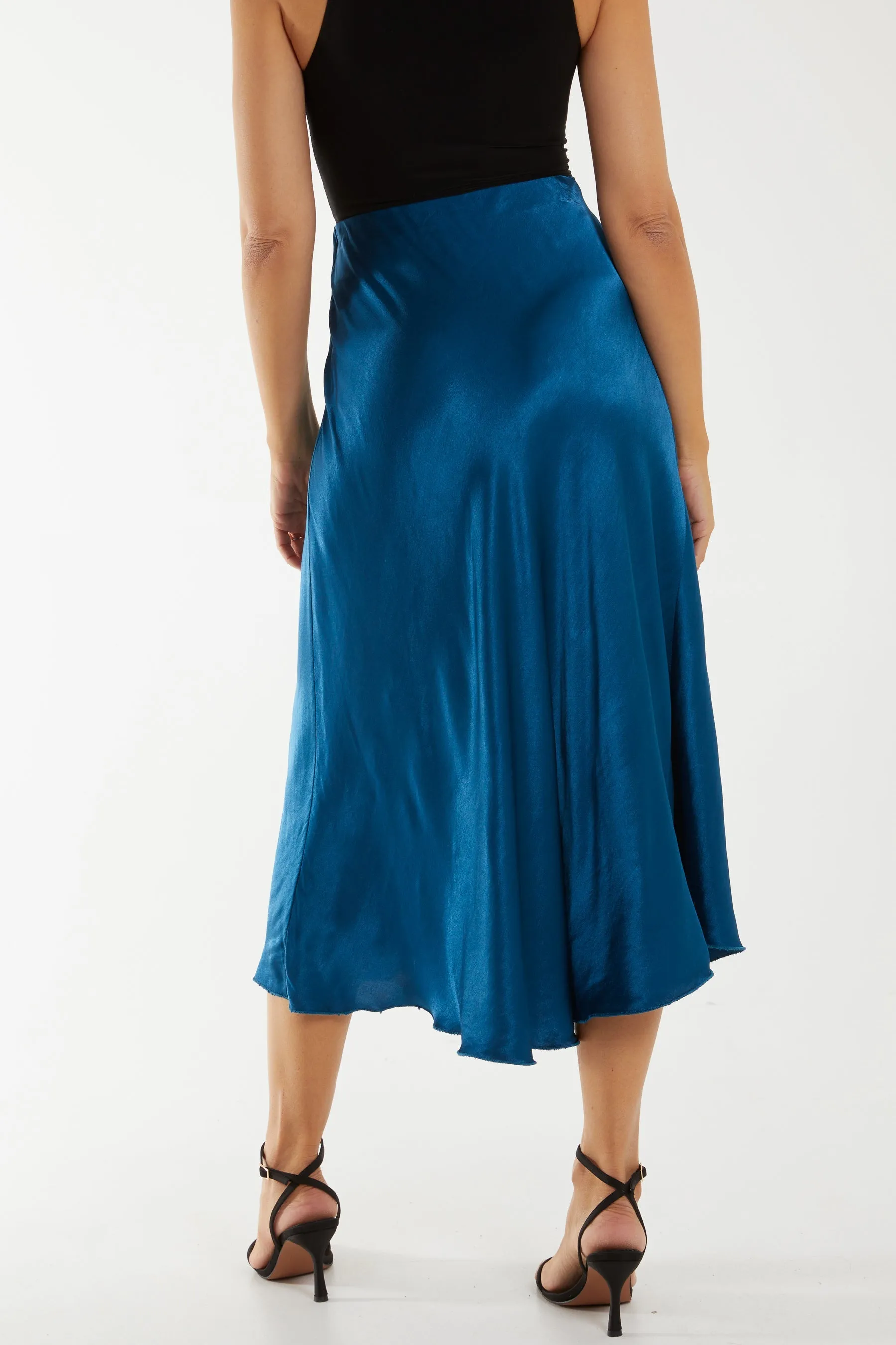 Waistband Satin Midi Skirt