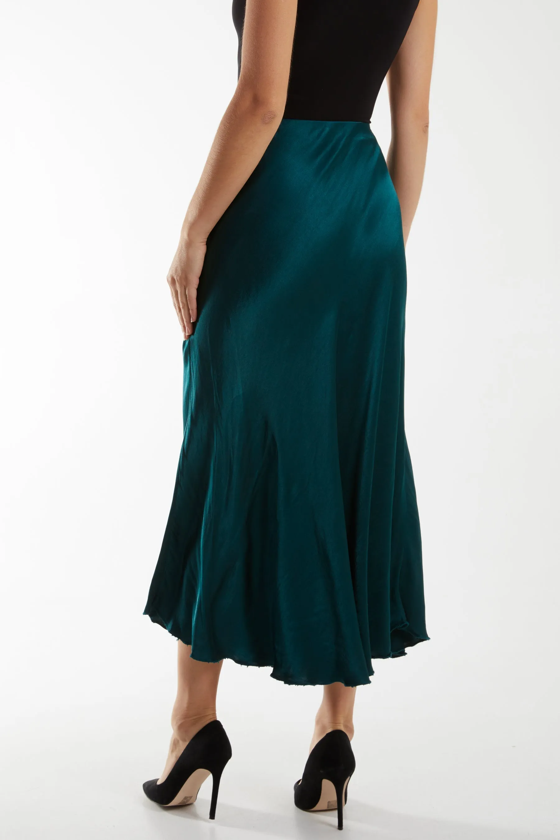 Waistband Satin Midi Skirt