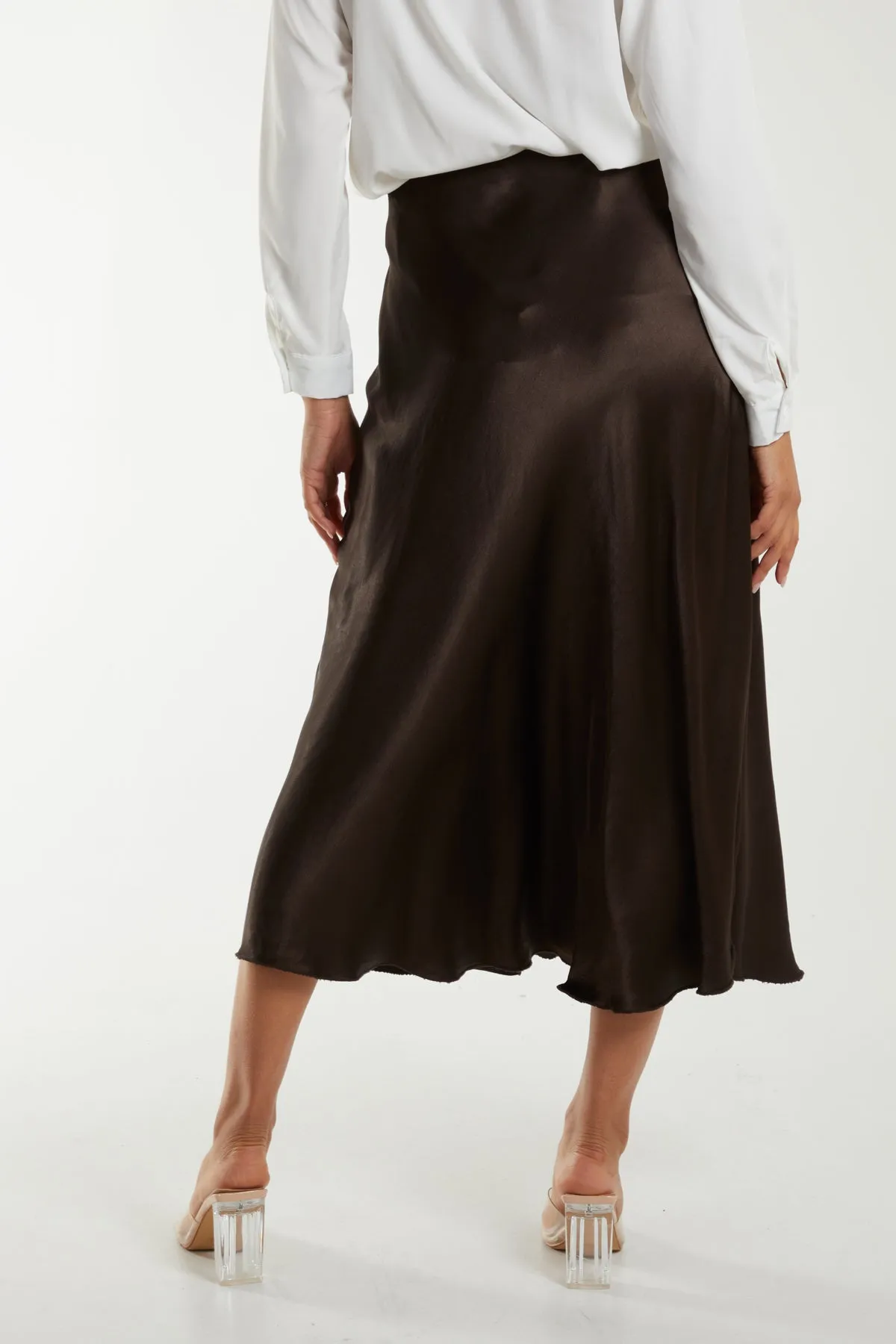 Waistband Satin Midi Skirt