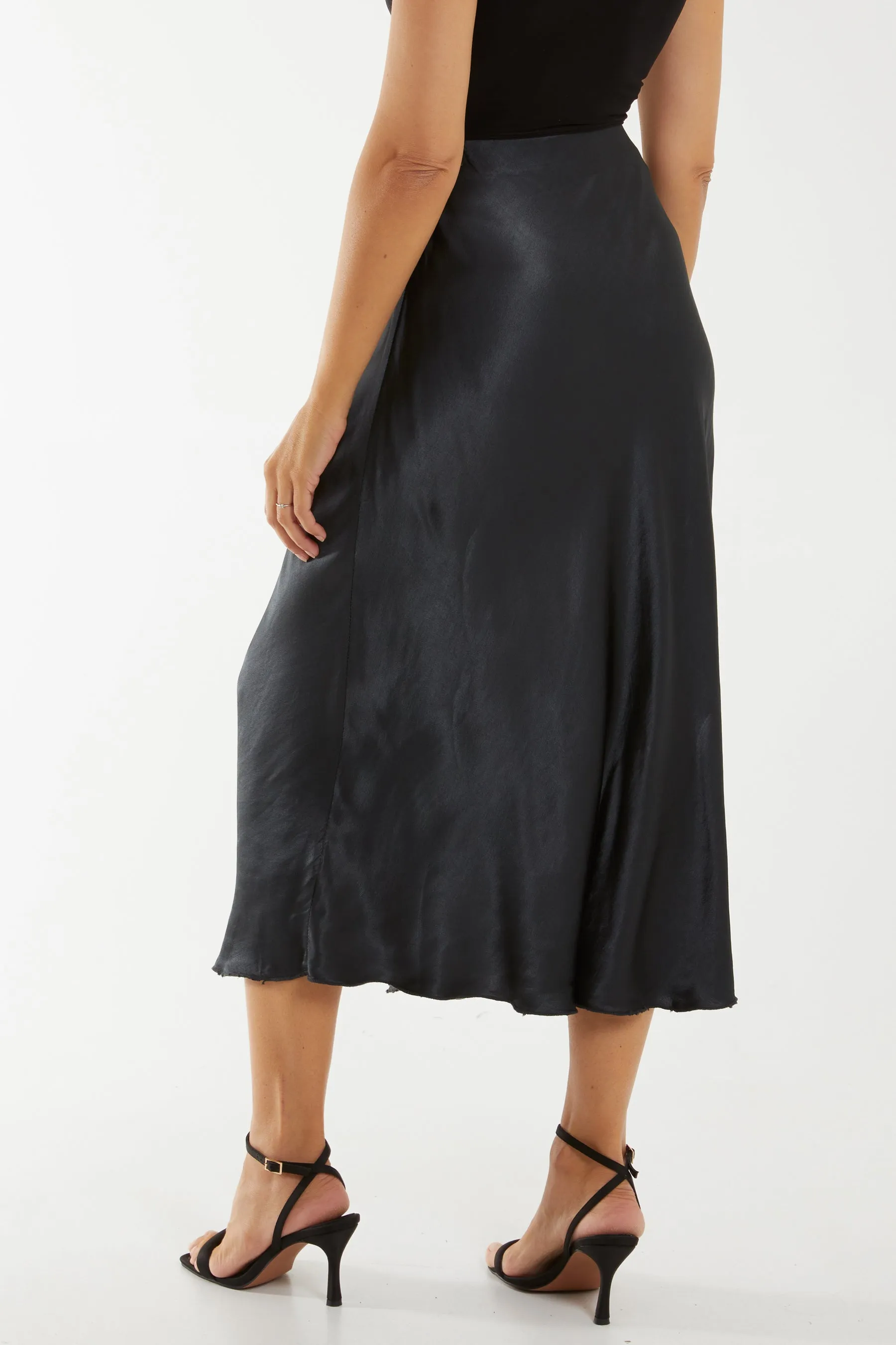 Waistband Satin Midi Skirt