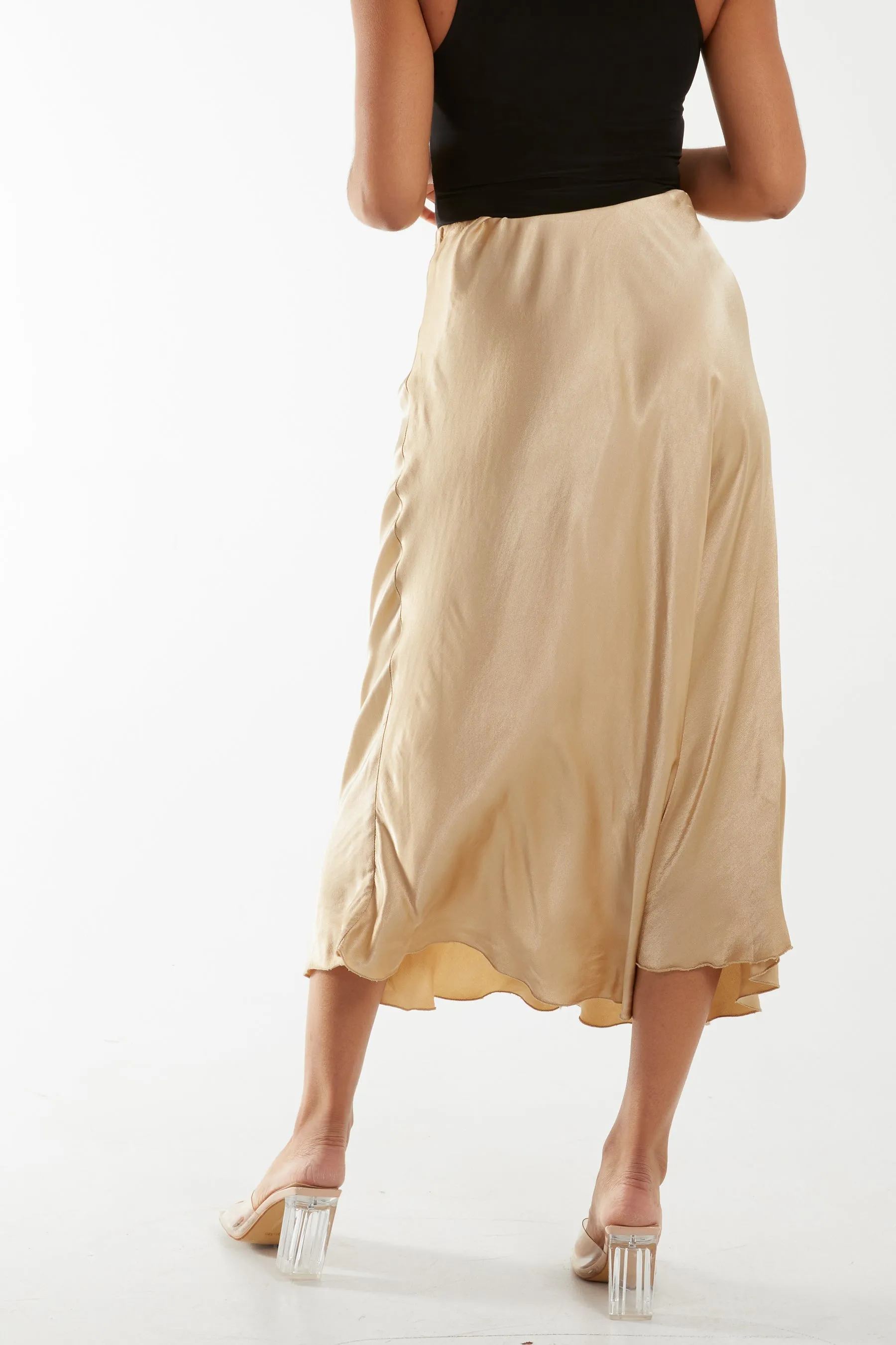 Waistband Satin Midi Skirt