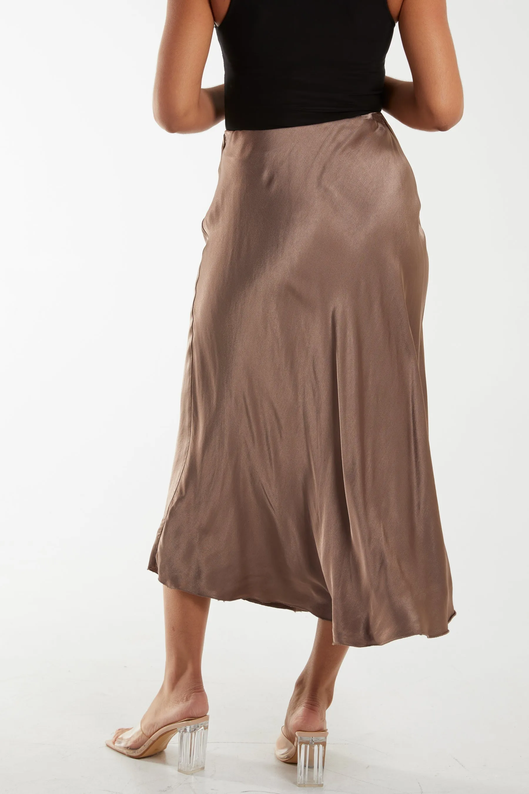 Waistband Satin Midi Skirt