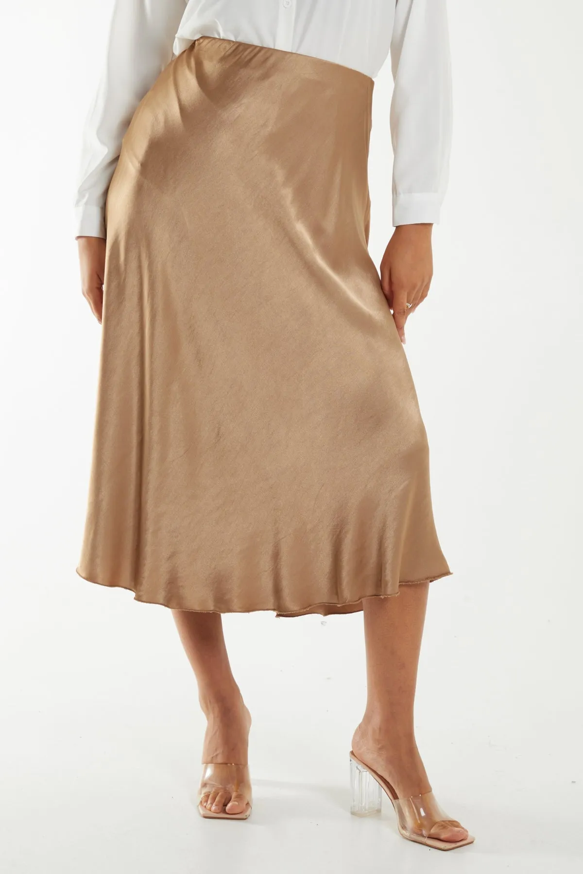Waistband Satin Midi Skirt
