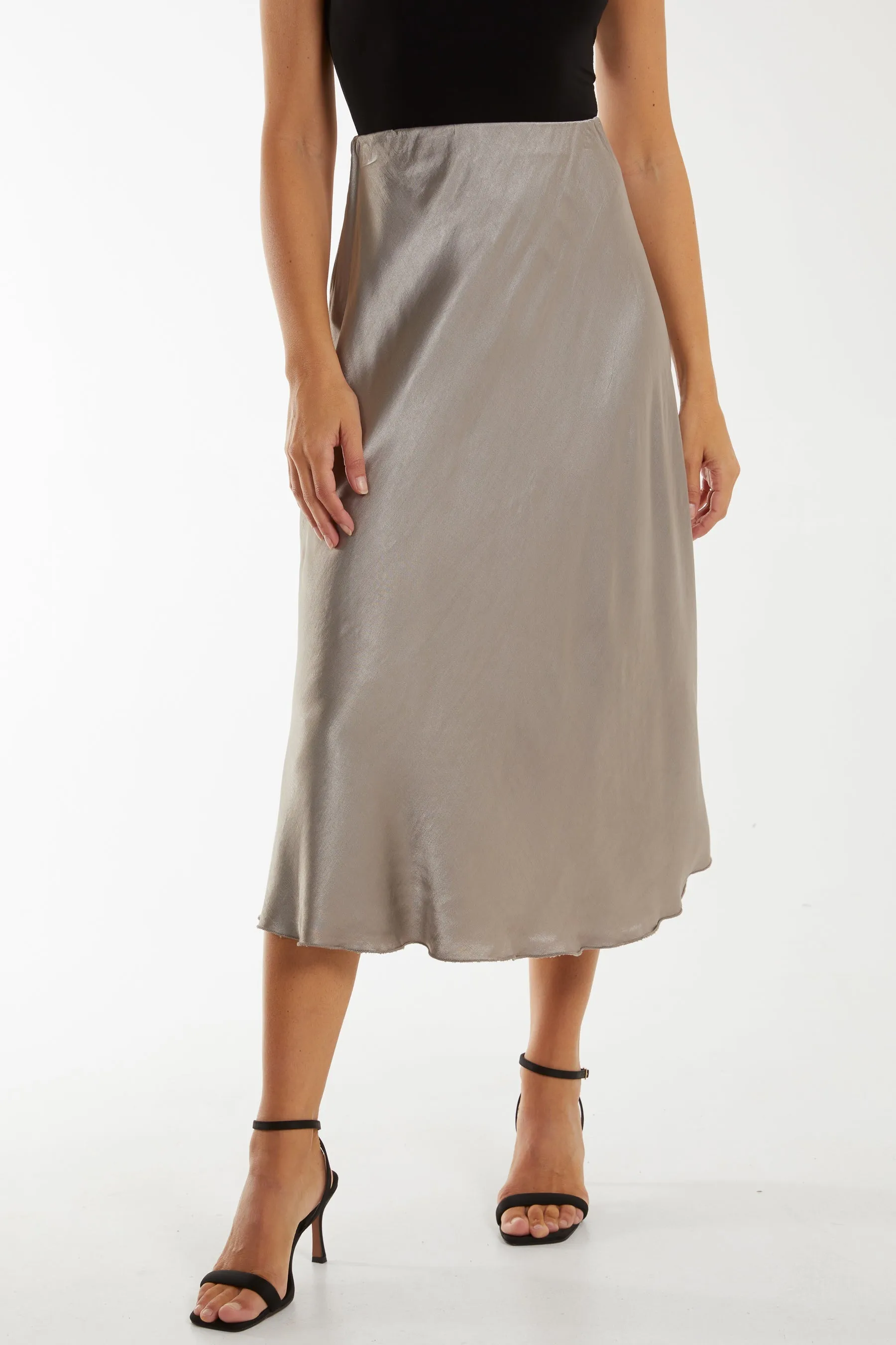 Waistband Satin Midi Skirt