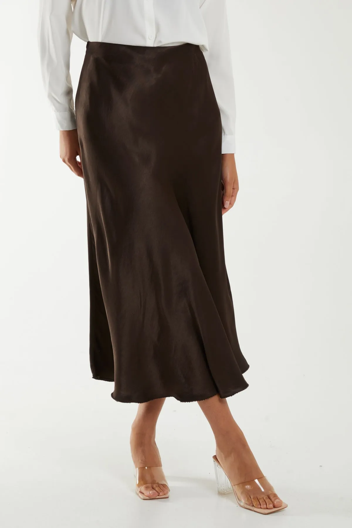 Waistband Satin Midi Skirt