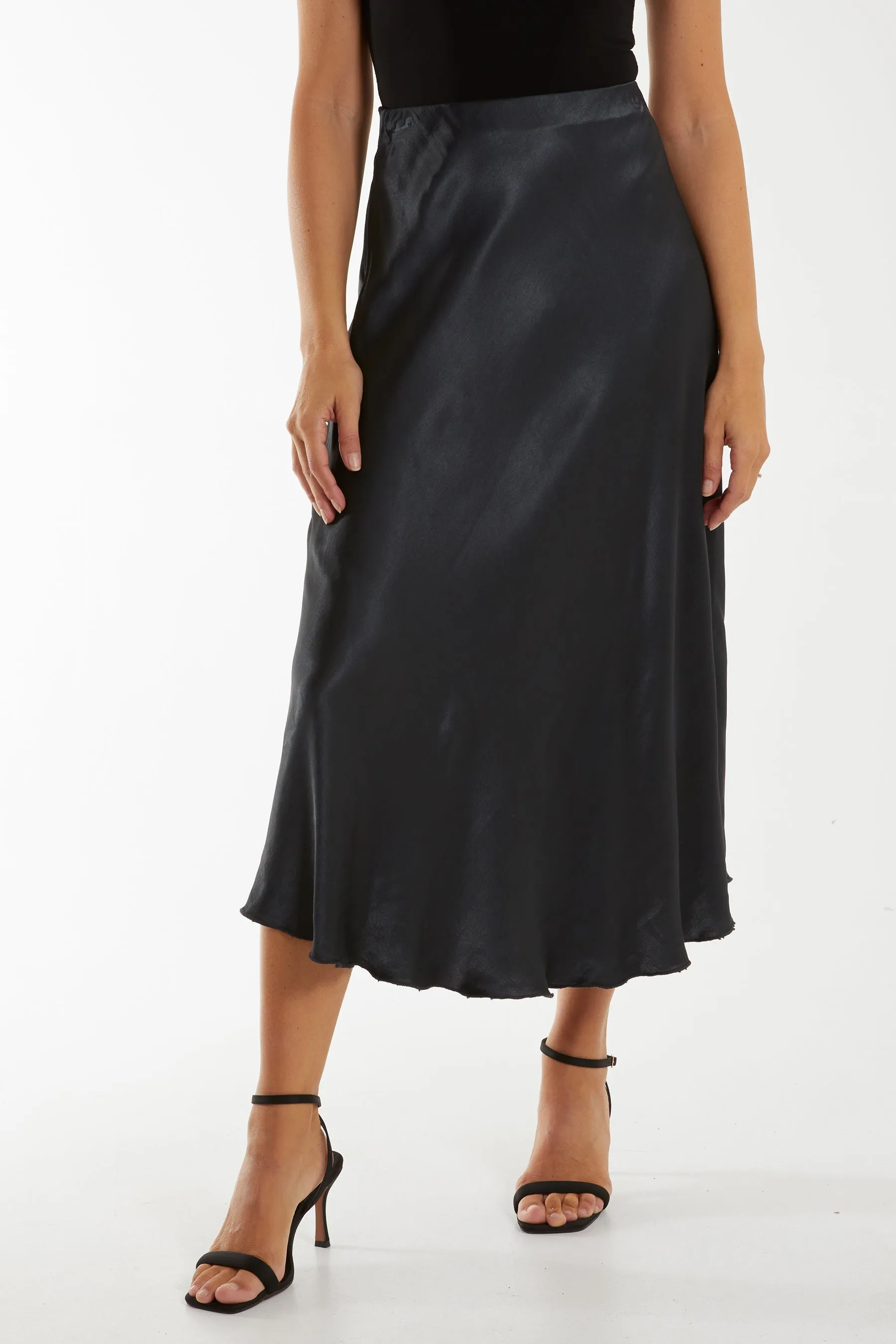 Waistband Satin Midi Skirt